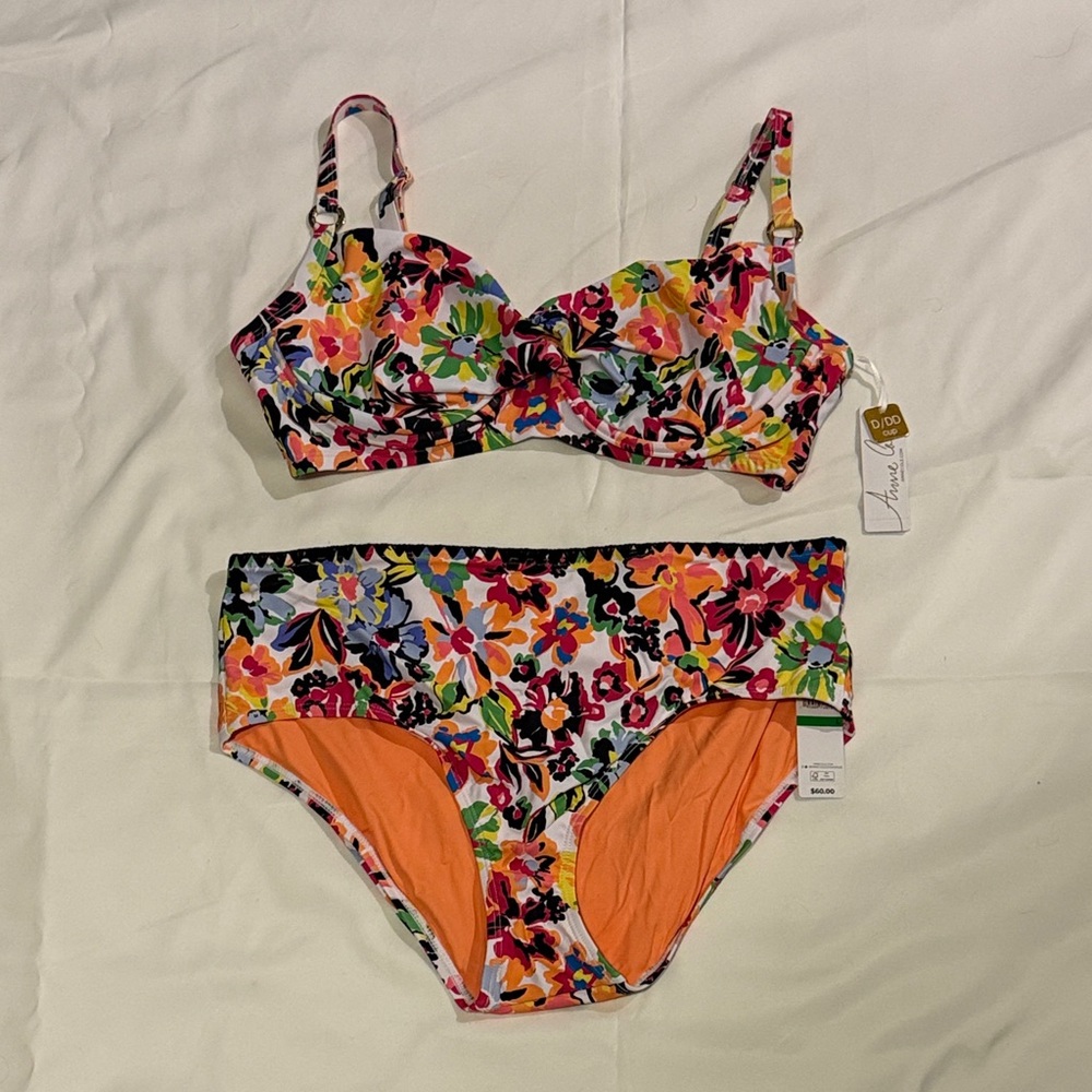 Anne Cole Sun Blossom Underwire Bikini Swim Top and Mid-Rise Bottom - NWT